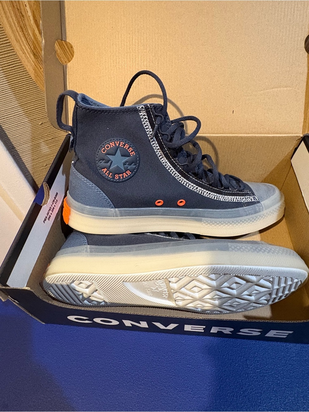 Converse Women's Navy and Light Blue High-Top Sneakers - Picture 3 of 5